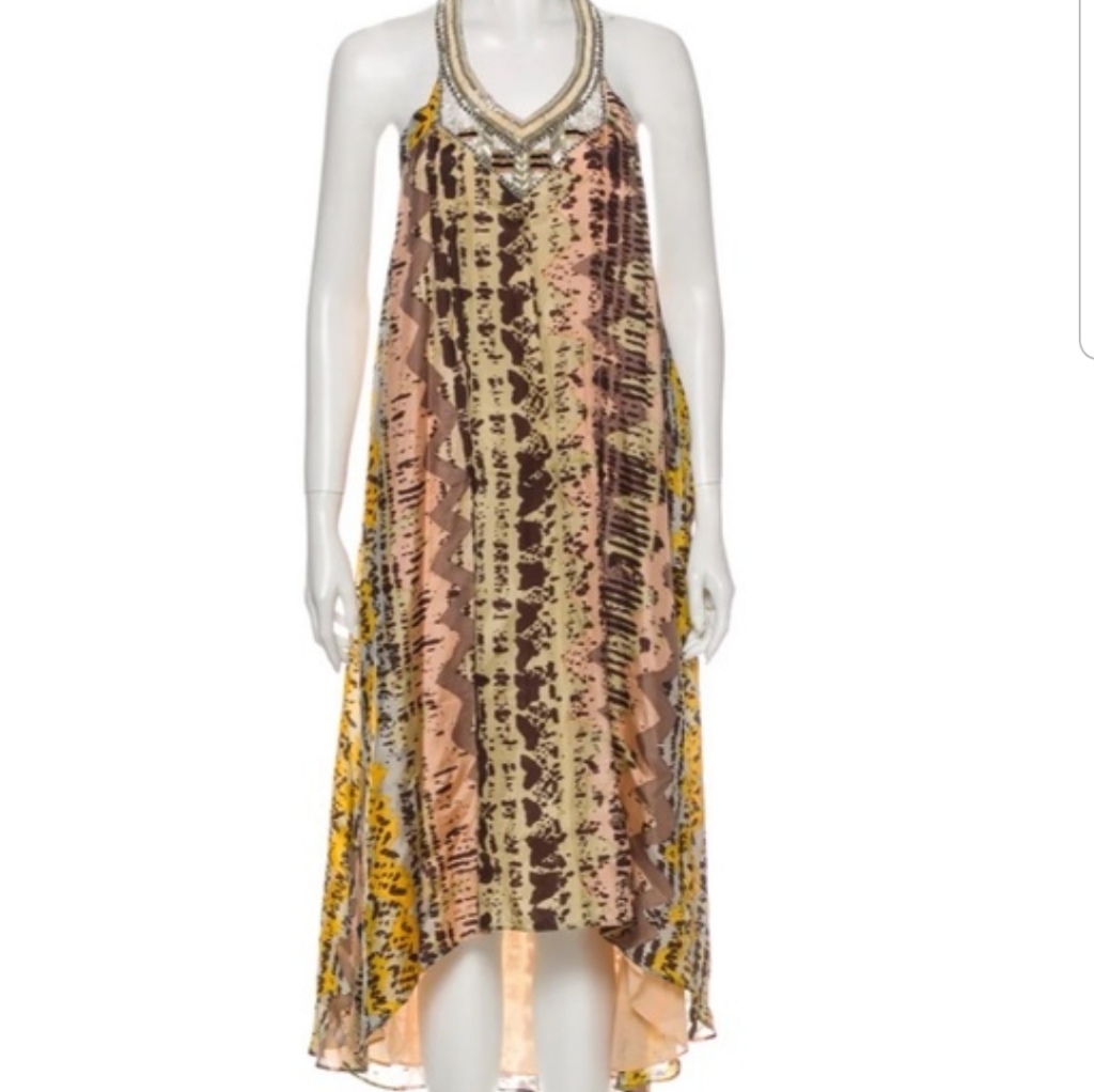 Love Sam Silk Beaded Tribal Print Halter Dress S
